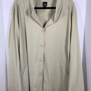Eileen Fisher 3X Linen Blend Jacket Lightweight Button Front Pockets Neutral
